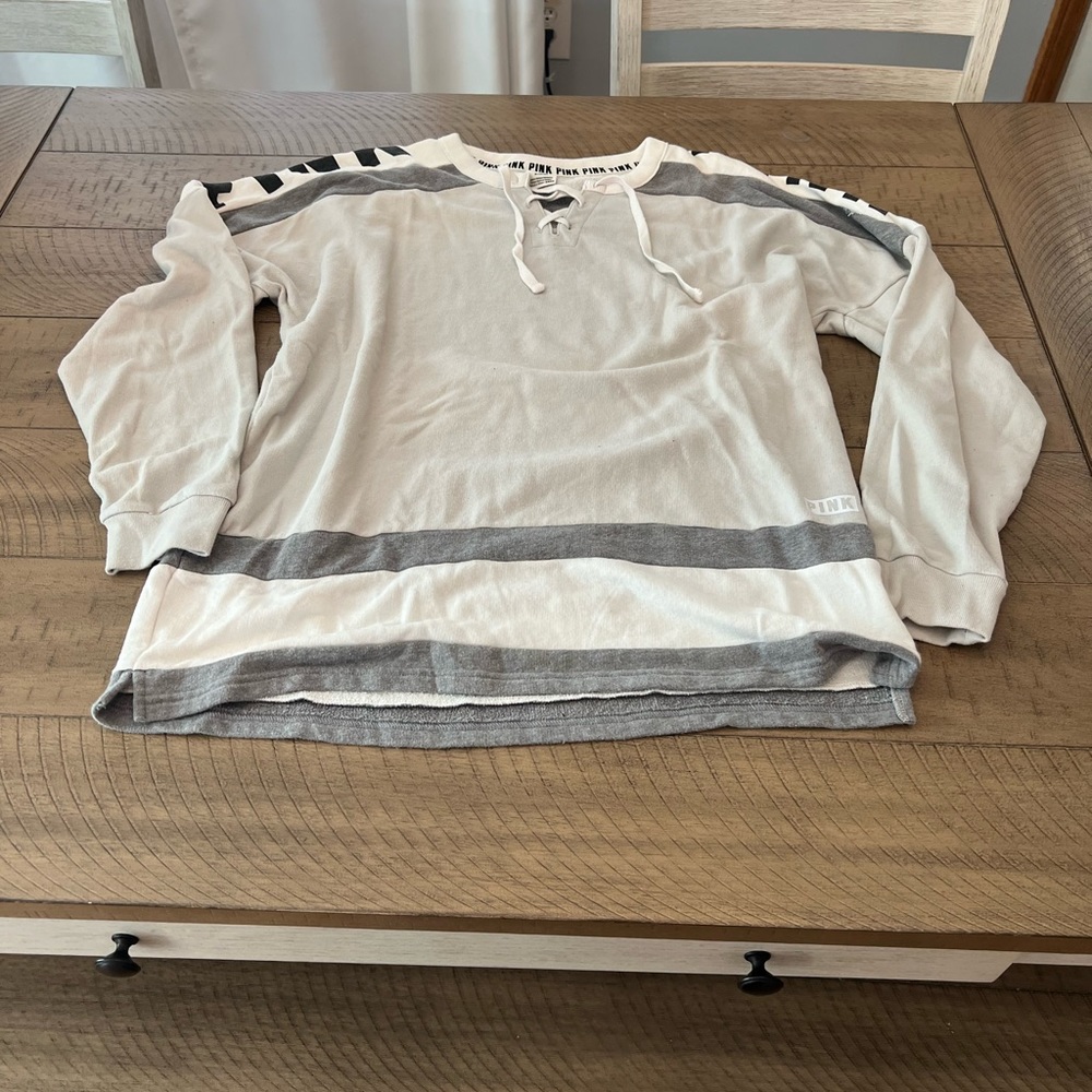PINK Victoria's Secret Gray and White Sweatshirt
